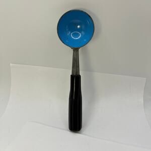 Vintage Blue Enamel Ice Cream Scoop Marked "ADAN" Black Handle 8"